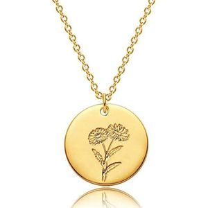 Mevecco Birth Flower Necklace 18k Gold Engraved Custom Floral Pendant Necklaces